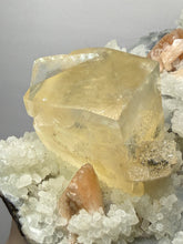 Load image into Gallery viewer, XXL Museum-Quality Golden Optical Calcite &amp; Red Heulandite Encrusted Pink Stilbite on Druzy Chalcedony | India | Mineral Display Showpiece Specimen
