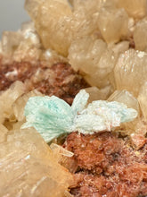 Load image into Gallery viewer, LG Shiny Peach Stilbite and Mint Green Apophyllite on Druzy Red Heulandite – High-Grade Collector Mineral Specimen from India
