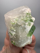 Load image into Gallery viewer, Vibrant Green Tourmaline on Quartz Crystal | Pegmatite Mineral Specimen from Pakistan
