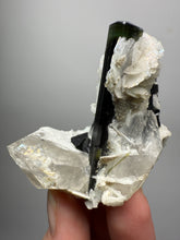 Load image into Gallery viewer, Dark Green Cap Stak Nala Tourmaline and Quartz with Flower Cleavelandite Matrix – Haramosh Mountains, Pakistan
