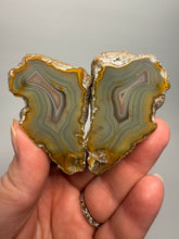 Load image into Gallery viewer, High-Grade Indonesian Sumatra Agate Pair – Vibrant Banded Chalcedony with Rich Color Zoning | Ethical Lapidary &amp; Collector Display Specimens
