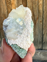 Load image into Gallery viewer, Light Mint Green (Disco Ball) Radial Apophyllite + White Stilbite on Green Heulandite Zeolite • Maharashtra, India
