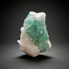 Load image into Gallery viewer, High-Grade Gemmy Green Apophyllite on White Stilbite  | Deccan Traps, Maharashtra, India
