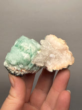 Load image into Gallery viewer, High-Grade Gemmy Green Apophyllite on White Stilbite  | Deccan Traps, Maharashtra, India
