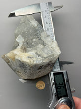 Load image into Gallery viewer, 3.6” Clear Apophyllite + Golden Calcite on Druzy Blue Chalcedony — Deccan Traps, Maharashtra, India
