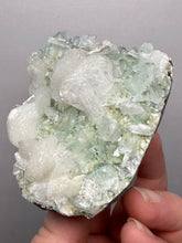 Load image into Gallery viewer, High-Grade Gemmy Green Apophyllite on White Stilbite  | Deccan Traps, Maharashtra, India
