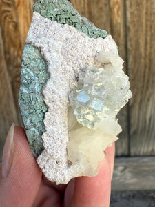 Light Mint Green (Disco Ball) Radial Apophyllite + White Stilbite on Green Heulandite Zeolite • Maharashtra, India