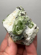 Load image into Gallery viewer, Electric Green Diopside on Quartz – Collector Mineral Specimen (Gilgit-Baltistan) Pakistan
