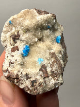Load image into Gallery viewer, Rare Electric Blue Pentagonite on Druzy Matrix – Collector Mineral Specimen | India
