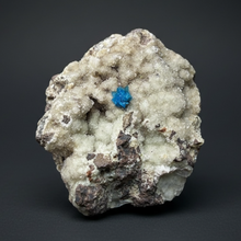 Load image into Gallery viewer, Rare Electric Blue Pentagonite on Druzy Matrix – Collector Mineral Specimen | India

