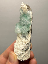 Load image into Gallery viewer, High-Grade Gemmy Green Apophyllite on White Stilbite  | Deccan Traps, Maharashtra, India
