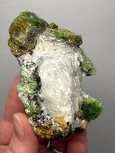 Load image into Gallery viewer, Electric Green Diopside on Quartz – Collector Mineral Specimen (Gilgit-Baltistan) Pakistan
