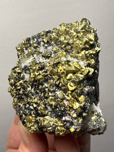Load image into Gallery viewer, 3” New Find: Huanzala Mine Peru Sphalerite + Chalcopyrite + Apatite + Calcite + Quartz | Collector Display Specimen
