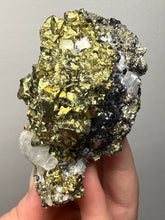 Load image into Gallery viewer, 3.8” New Find: Huanzala Mine Peru Sphalerite + Chalcopyrite + Apatite + Calcite + Quartz | Collector Display Specimen
