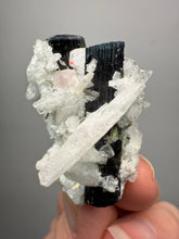 Load image into Gallery viewer, Blue Cap Dark Green Stak Nala Tourmaline With Pink Morganite on Cleavelandite Matrix – Haramosh Mountains, Pakistan
