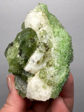 Load image into Gallery viewer, Electric Green Diopside on Quartz – Collector Mineral Specimen (Gilgit-Baltistan) Pakistan
