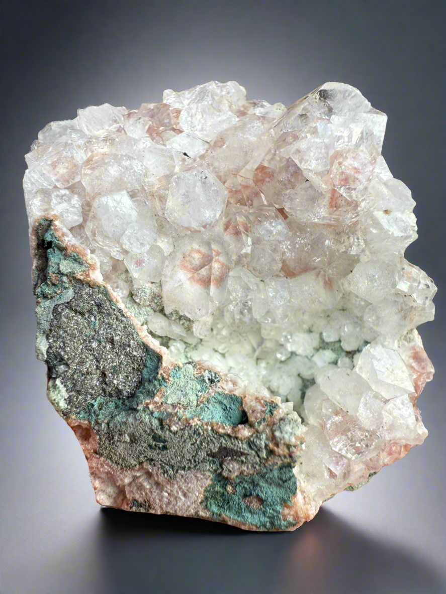 Red Phantom Apophyllite on Green Heulandite • Maharashtra, India