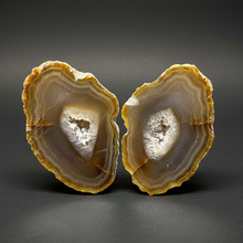 Load image into Gallery viewer, Indonesian Sumatra Agate Pair – Vibrant Banded Chalcedony with Rich Color Zoning and Quartz| Ethical Lapidary &amp; Collector Display Specimens
