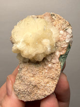Load image into Gallery viewer, White Stilbite Flower &amp; Red Apophyllite on Peach Heulandite | Deccan Traps, India
