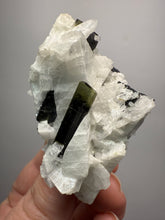 Load image into Gallery viewer, Dark Green Cap Stak Nala Tourmaline &amp; Pink Morganite on Cleavelandite on Quartz Matrix – Haramosh Mountains, Pakistan
