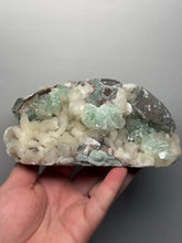 Load image into Gallery viewer, High-Grade Gemmy Green Apophyllite on White Stilbite  | Deccan Traps, Maharashtra, India
