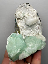 Load image into Gallery viewer, High-Grade Gemmy Green Apophyllite on White Stilbite  | Deccan Traps, Maharashtra, India
