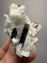 Load image into Gallery viewer, Dark Green Cap Stak Nala Tourmaline &amp; Pink Morganite on Cleavelandite on Quartz Matrix – Haramosh Mountains, Pakistan
