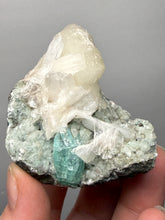 Load image into Gallery viewer, High-Grade Gemmy Green Apophyllite on White Stilbite &amp; Apophyllite | Deccan Traps, Maharashtra, India
