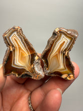 Load image into Gallery viewer, High-Grade Indonesian Sumatra Agate Pair – Vibrant Banded Chalcedony with Rich Color Zoning | Ethical Lapidary &amp; Collector Display Specimens
