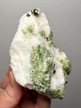 Load image into Gallery viewer, Electric Green Diopside on Quartz – Collector Mineral Specimen (Gilgit-Baltistan) Pakistan

