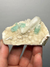 Load image into Gallery viewer, High-Grade Gemmy Green Apophyllite on White Stilbite  | Deccan Traps, Maharashtra, India
