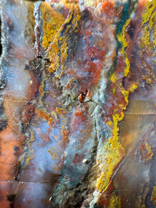PREMIUM DISPLAY or LAPIDARY SLAB • Moroccan “Dream Landscape Jagate” (Purple, Teal, Red, Green, Red, Yellow & Orange Moss Plume Agate + Jasper) Stone • Double Sided • High Atlas Mountains • Unpolished