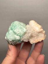 Load image into Gallery viewer, High-Grade Gemmy Green Apophyllite on White Stilbite  | Deccan Traps, Maharashtra, India
