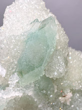 Load image into Gallery viewer, Luminous Mint Apophyllite with Glittering Druzy Sugar Quartz – India
