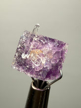 Load image into Gallery viewer, Rhodochrosite + Quartz on Purple Isometric Fluorite (Thumbnail Specimen) | Wutong Mine, China
