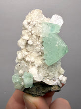 Load image into Gallery viewer, High-Grade Gemmy Green Apophyllite on White Stilbite  | Deccan Traps, Maharashtra, India

