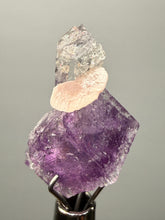 Load image into Gallery viewer, Rhodochrosite + Quartz on Purple Isometric Fluorite (Thumbnail Specimen) | Wutong Mine, China
