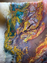 Load image into Gallery viewer, PREMIUM DISPLAY or LAPIDARY SLAB • Moroccan “Dream Landscape Jagate” (Purple, Teal, Red, Green, Red, Yellow &amp; Orange Moss Plume Agate + Jasper) Stone • Double Sided • High Atlas Mountains • Unpolished
