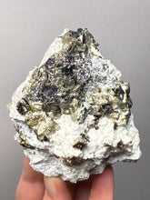 Load image into Gallery viewer, 3.8” New Find: Huanzala Mine Peru Sphalerite + Chalcopyrite + Apatite + Calcite + Quartz | Collector Display Specimen
