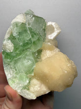 Load image into Gallery viewer, High-Grade Gemmy Green Apophyllite on White Stilbite  | Deccan Traps, Maharashtra, India

