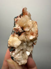 Load image into Gallery viewer, Shiny Peach Stilbite on Druzy Red Heulandite – High-Grade Collector Mineral Specimen from India
