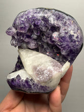 Load image into Gallery viewer, Druzy Amethyst on White Cathedral Calcite on Amethyst Cluster | Uruguay
