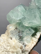 Load image into Gallery viewer, High-Grade Gemmy Green Apophyllite on White Stilbite  | Deccan Traps, Maharashtra, India
