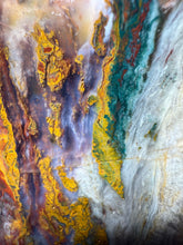 Load image into Gallery viewer, PREMIUM DISPLAY or LAPIDARY SLAB • Moroccan “Dream Landscape Jagate” (Purple, Teal, Red, Green, Red, Yellow &amp; Orange Moss Plume Agate + Jasper) Stone • Double Sided • High Atlas Mountains • Unpolished
