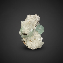 Load image into Gallery viewer, High-Grade Gemmy Green Apophyllite on White Stilbite  | Deccan Traps, Maharashtra, India
