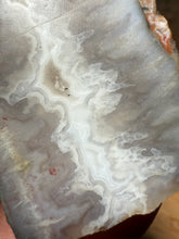 Load image into Gallery viewer, PREMIUM DISPLAY or LAPIDARY SLAB • Moroccan “Ghost Agate” White Seam Plum Agate • End Cap • High Atlas Mountains • Unpolished
