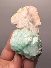 Load image into Gallery viewer, High-Grade Gemmy Green Apophyllite on White Stilbite  | Deccan Traps, Maharashtra, India
