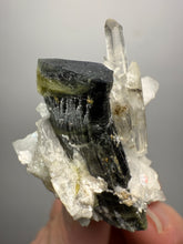 Load image into Gallery viewer, Self-healed Blue and Green Cap Stak Nala Tourmaline w Double Terminated Quartz on Cleavelandite Matrix – Haramosh Mountains, Pakistan
