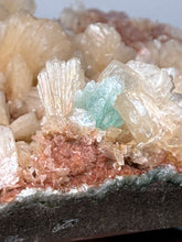 Load image into Gallery viewer, XLG Shiny Peach Stilbite and Mint Green Apophyllite on Druzy Red Heulandite – High-Grade Collector Mineral Specimen from India

