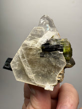 Load image into Gallery viewer, Blue Cap &amp; Green Cap Dark Green Stak Nala Tourmaline on Cleavelandite Matrix – Haramosh Mountains, Pakistan
